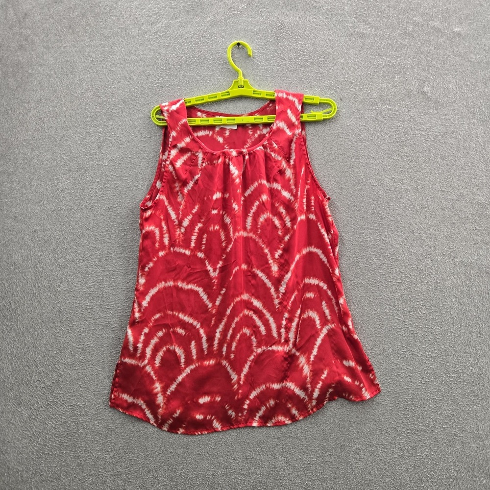 Susan Graver Women Blouse M Red Graphic Scoop Neck Pullover Tunic Tank Summer